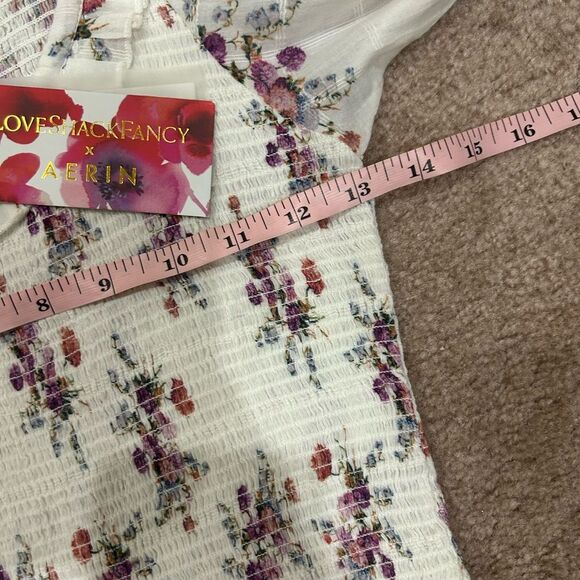 Loveshackfancy x Aerin Floral Lilac Violet Smocked Ruffle Mini Dress - Picture 4 of 7